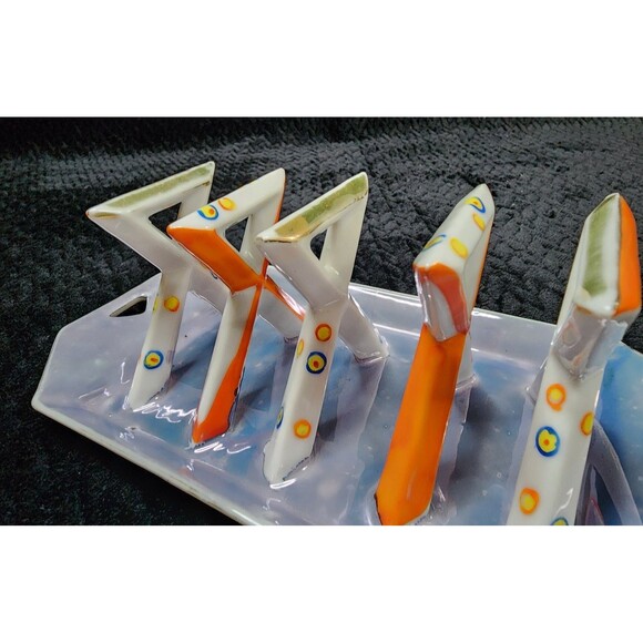 Japanese Lusterware Art Deco Toast Rack – Hand-Painted – 1920s–1930s - Picture 7 of 13